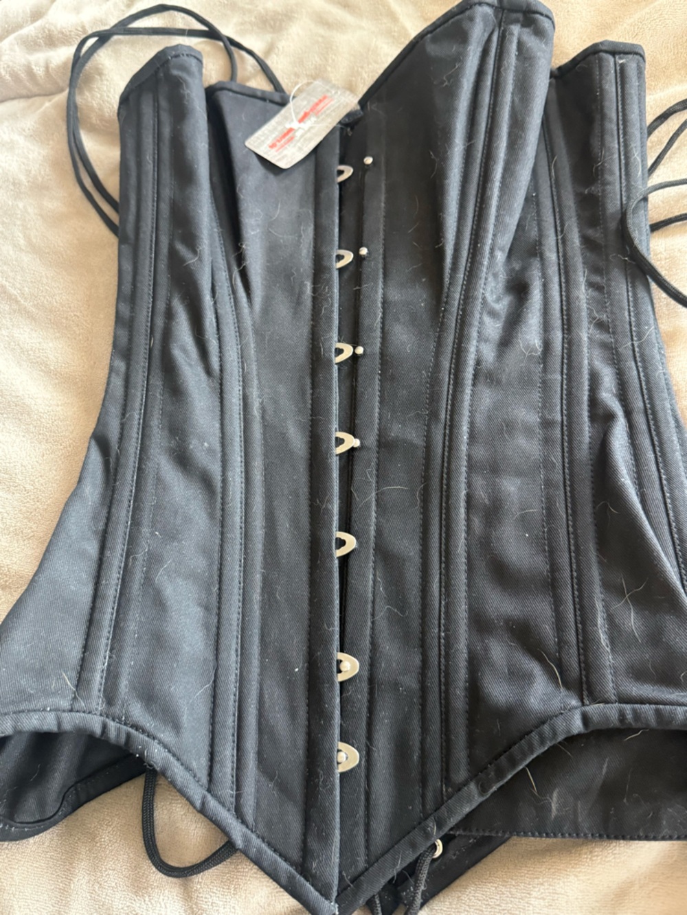 Handmade Black Cotton Overbust Corset Double Steel Boned Sz30